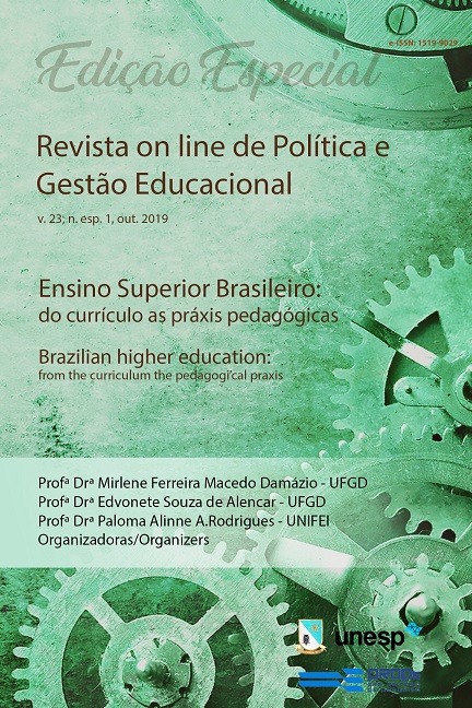 					Visualizar v. 23, n. esp. 1, out. (2019) Ensino Superior Brasileiro: do currículo as práxis pedagógicas
				
